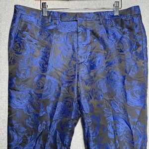 Twisted Tailor Men's 38 Regular Pants Blue Black Floral Pattern